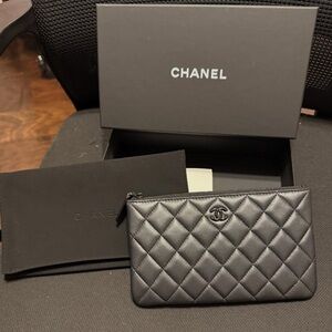 CHANEL Black Quilted Leather Pouch